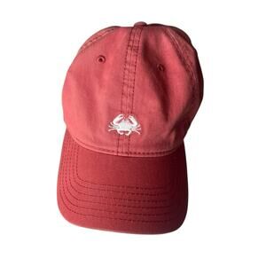 Crab Baseball Cap Embroidered Red Adjustable Preppy New England Nautical Beach